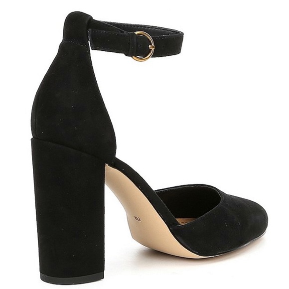 Black Suede Ankle Strap Block Heels - Picture 5 of 9